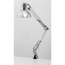 Lampe architecte fluorescente chromée avec pince et socle - ampoule fournie