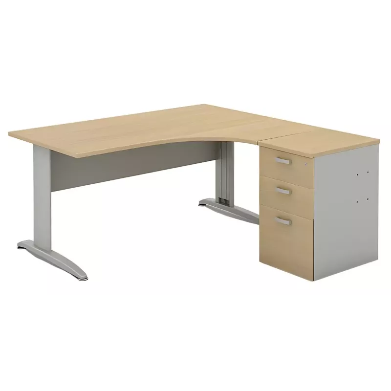 Bureau d'angle compact piètement métal avec caisson hauteur bureau So Aitana