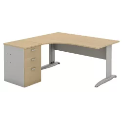 Bureau d'angle compact piètement métal avec caisson hauteur bureau So Aitana