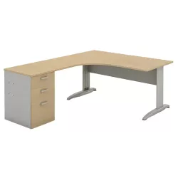 Bureau d'angle compact piètement métal avec caisson hauteur bureau So Aitana