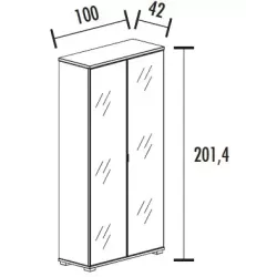 Armoire 2 portes en verre 4 étagères (L : 100 cm x P : 42 cm x H : 201,40 cm) So Laroya