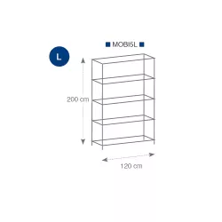 Étagère métal chromé 5 tablettes 120 cm